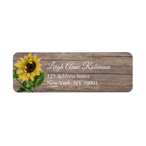 Rustic Floral Sunflower Driftwood Return Address Label