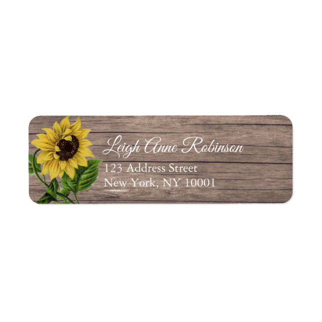 Rustic Floral Sunflower Driftwood Return Address Label (Front)