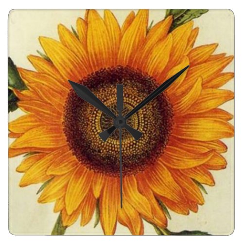 Rustic Floral Sunflower Farmhouse Kitchen Square Wall Clock