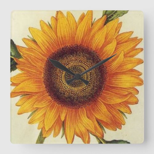 Rustic Floral Sunflower Farmhouse Kitchen Square Wall Clock