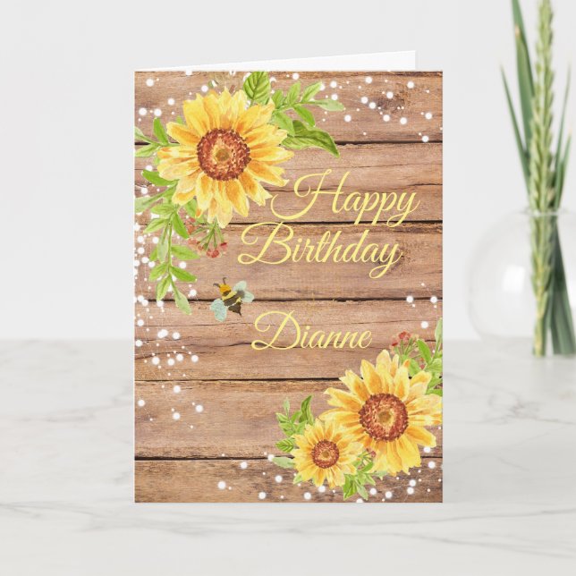 Rustic Floral Sunflower Personalized Birthday  Card (Front)