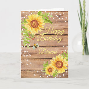 Rustic Floral Sunflower Personalized Birthday Card