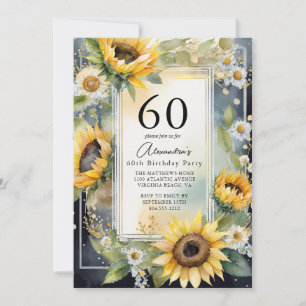 Rustic Floral Sunflower Script 60th Birthday Invitation