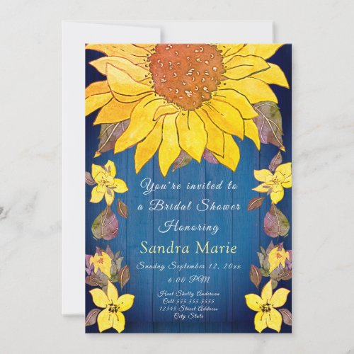 Rustic Floral  Sunflower Wedding Bridal Shower Invitation