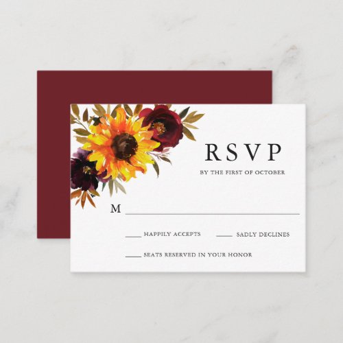 Rustic Floral Sunflower Wedding Mini RSVP Card