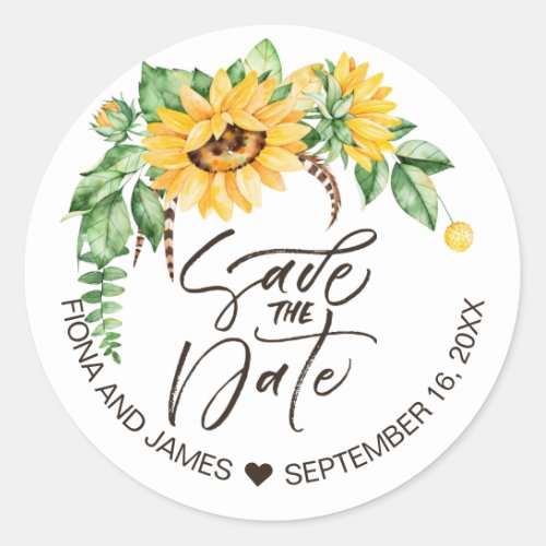 Rustic Floral Sunflower Wedding Save The Date Classic Round Sticker