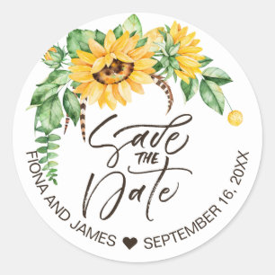 Rustic Floral Sunflower Wedding Save The Date Classic Round Sticker