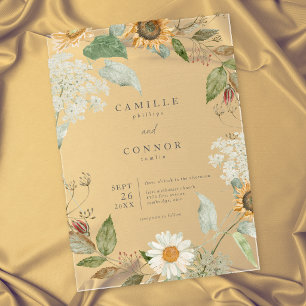 Rustic Floral Sunflower Wildflower Wedding Acrylic Invitations