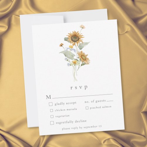 Rustic Floral Sunflower Wildflower Wedding RSVP Card