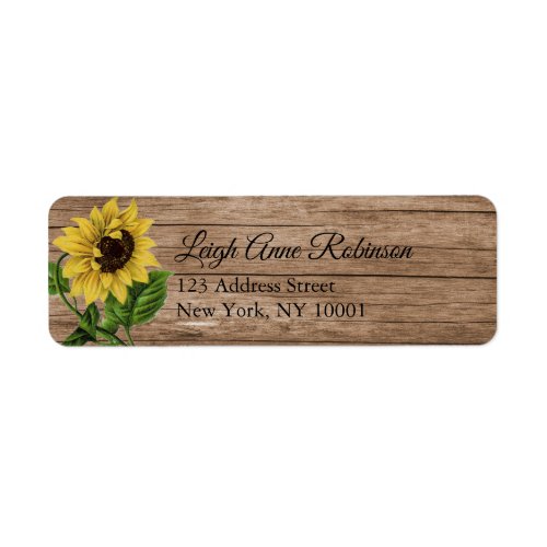 Rustic Floral Sunflower Wood Return Address Label