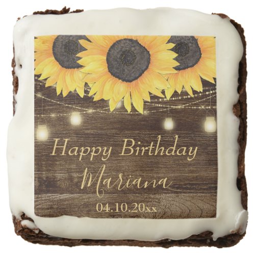 Rustic Floral Sunflowers Birthday Party Brownie