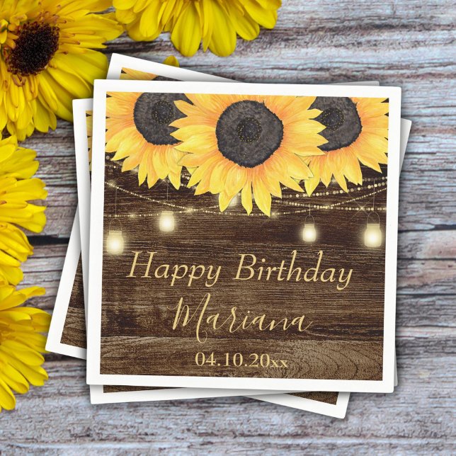 Rustic Floral Sunflowers Birthday Party Napkins (Creator Uploaded)