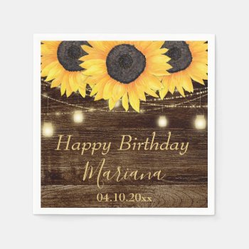 Rustic Floral Sunflowers Birthday Party Napkins by WittyPrintables at Zazzle