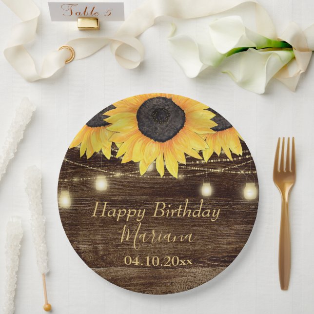 Rustic Floral Sunflowers Birthday Party Paper Plates (Wedding)