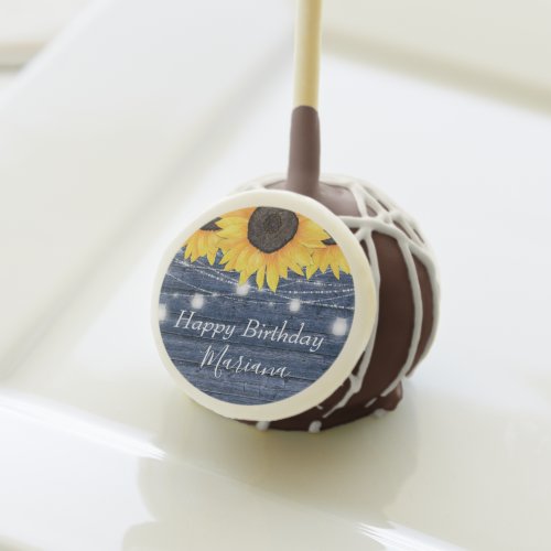 Rustic Floral Sunflowers Blue Birthday Party Cake Pops