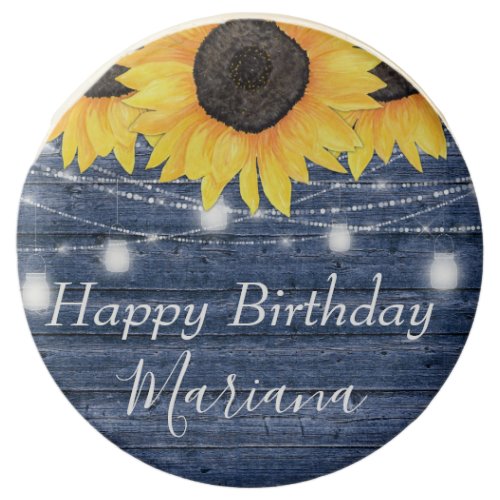 Rustic Floral Sunflowers Blue Birthday Party Chocolate Covered Oreo