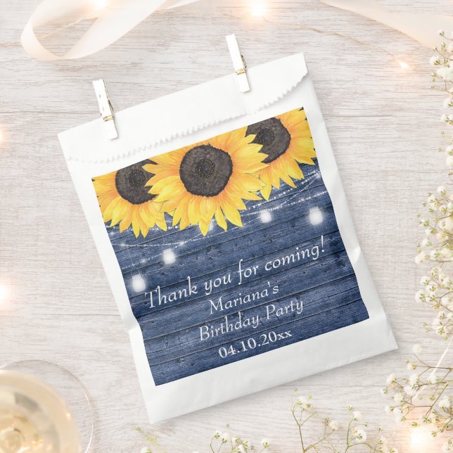 Rustic Floral Sunflowers Blue Birthday Party Favor Bag (Clipped)