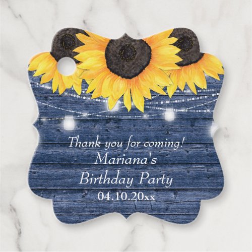 Rustic Floral Sunflowers Blue Birthday Party Favor Tags