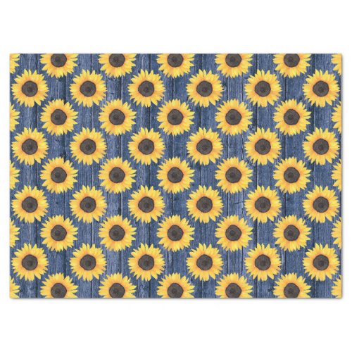 Rustic Floral Sunflowers Blue Tissue Paper