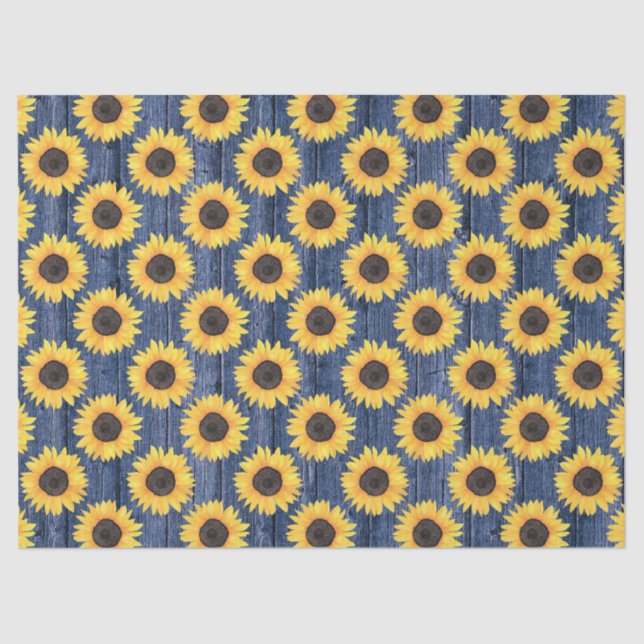 Rustic Floral Sunflowers Blue Tissue Paper (Front)