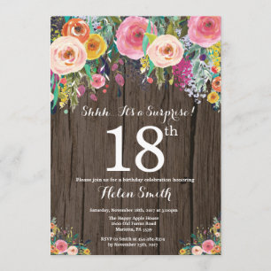 Rustic Floral Surprise 18th Birthday Invitation