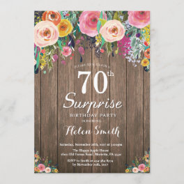 Rustic Floral Surprise 70th Birthday Invitation