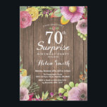 Rustic Floral Surprise 70th Birthday Invitation<br><div class="desc">Rustic Floral Surprise 70th Birthday Invitation for Women. Watercolor Floral,  Pink,  rustic wood background. For further customization,  please click the "Customize it" button and use our design tool to modify this template.</div>