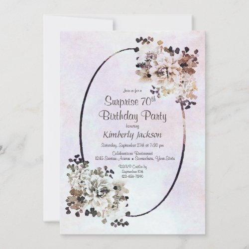 Rustic Floral Surprise 70th Birthday Invitation