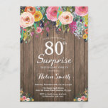 Rustic Floral Surprise 80th Birthday Invitation<br><div class="desc">Rustic Floral Surprise 80th Birthday Invitation for Women. Watercolor Floral Flower, Rustic Wood Background. Vintage Retro. Adult Birthday. Women Girl Lady Teen Teenage Bday Bash Invite. 13th 15th 16th 18th 20th 21st 30th 40th 50th 60th 70th 80th 90th 100th. Any Age. For further customization, please click the "Customize it" button...</div>