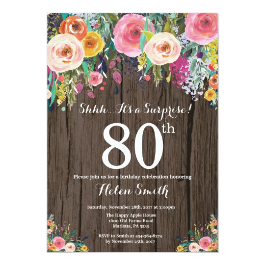 Rustic Floral Surprise 80th Birthday Invitation | Zazzle.com