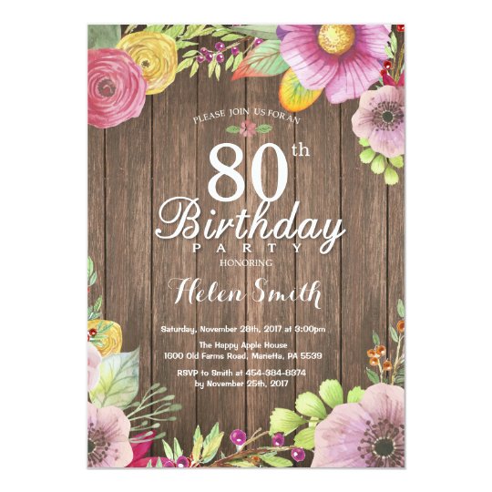 Rustic Floral Surprise 80th Birthday Invitation