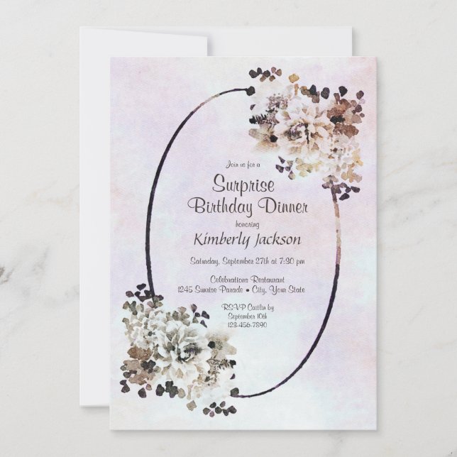 Rustic Floral Surprise Birthday Dinner Invitation (Front)