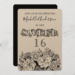 Rustic Floral Sweet Sixteen Invitation