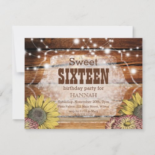 Rustic Floral Sweet Sixteen Party Invitation