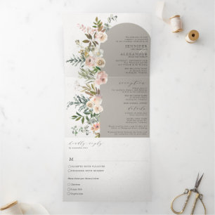 Rustic Floral Taupe All in One Wedding Tri-Fold