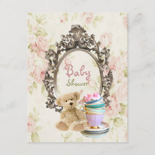 rustic floral teddy bear baby shower invitations