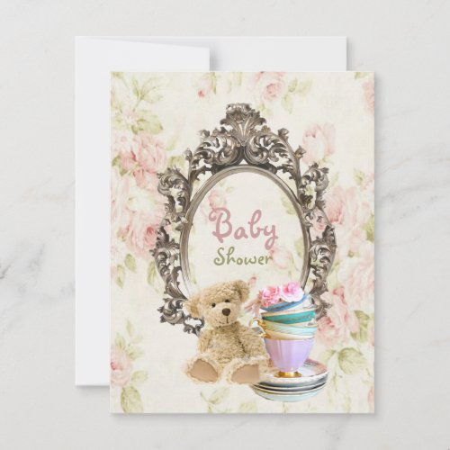 vintage teddy country baby shower invitations