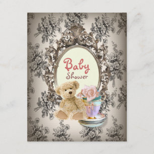 rustic floral teddy bear baby shower invitations