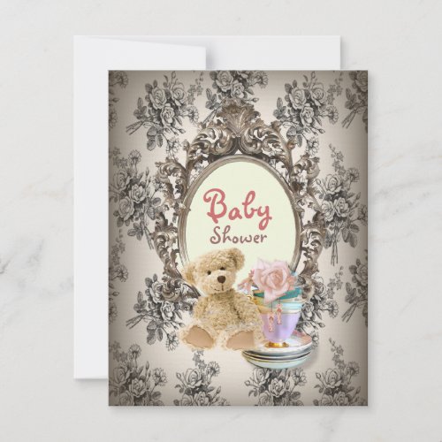 vintage teddy country baby shower invitations