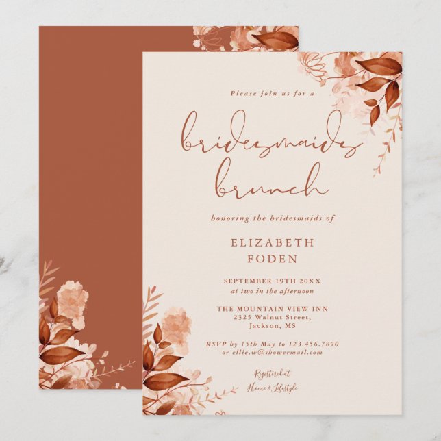 Rustic Floral Terracotta Bridesmaids Brunch Invitation (Front/Back)