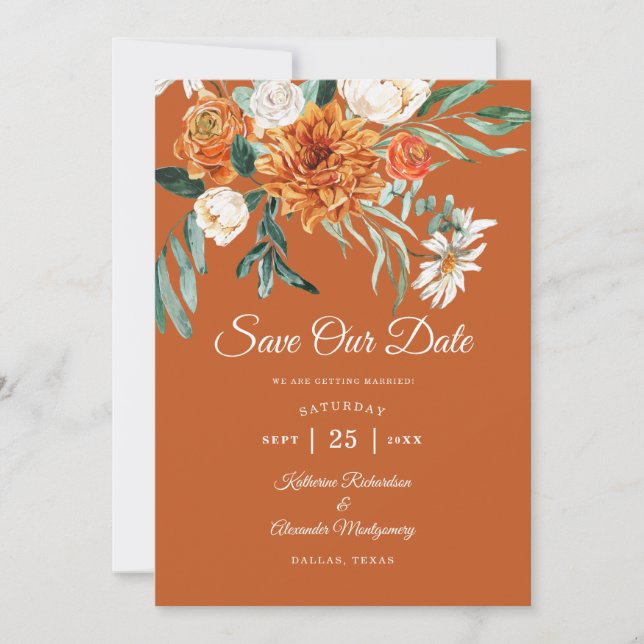 Rustic Floral Terracotta fall Photo Wedding  Save The Date (Front)