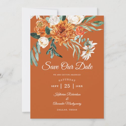Rustic Floral Terracotta fall Photo Wedding  Save The Date