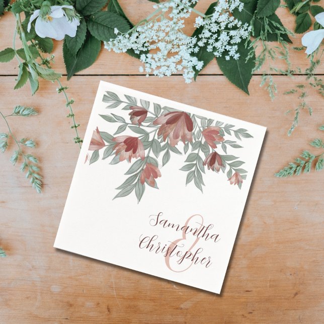 Rustic Floral Terracotta & Foliage Wedding Napkins (Creator Uploaded)