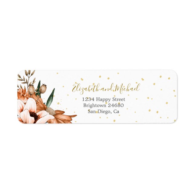 Rustic Floral Terracotta Gold Elegant Modern Label (Front)