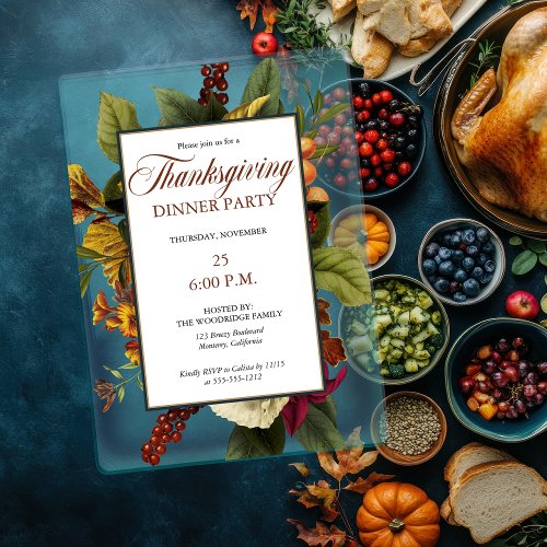 Rustic Floral Terracotta |Teal Thanksgiving Dinner Acrylic Invitations
