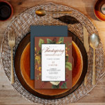 Rustic Floral Terracotta |Teal Thanksgiving Dinner Invitation<br><div class="desc">An ethereal floral bouquet in shades of winter white, gold, orange and dark red with greenery on a white, dusky gold and dark teal edged panel over a rusty orange background invites your guests to what is sure to be a memorable rustic "Thanksgiving Dinner" elegant occasion. The back features a...</div>