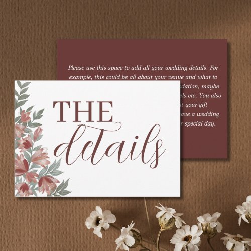 Rustic Floral Terracotta Wedding Details Enclosure Card