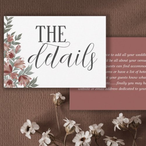 Rustic Floral Terracotta Wedding Details Enclosure Card