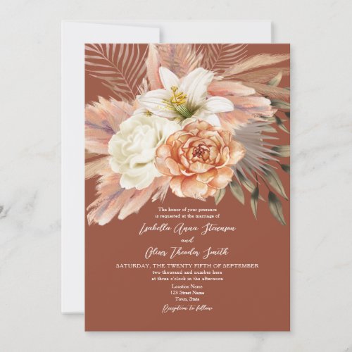 Rustic Floral Terracotta Wedding Invitation