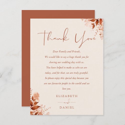 Rustic Floral Thank You Wedding Place Card